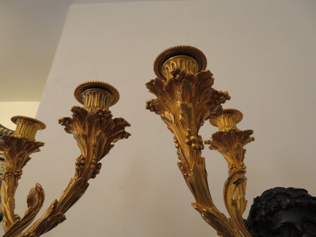 Pair Of Candelabra On Column  61 Cm  Clodion Style  In Bronze First  XXe-photo-3