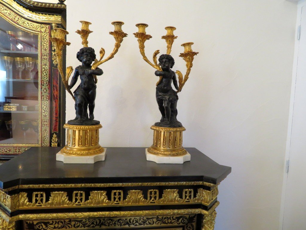 Pair Of Candelabra On Column  61 Cm  Clodion Style  In Bronze First  XXe-photo-8