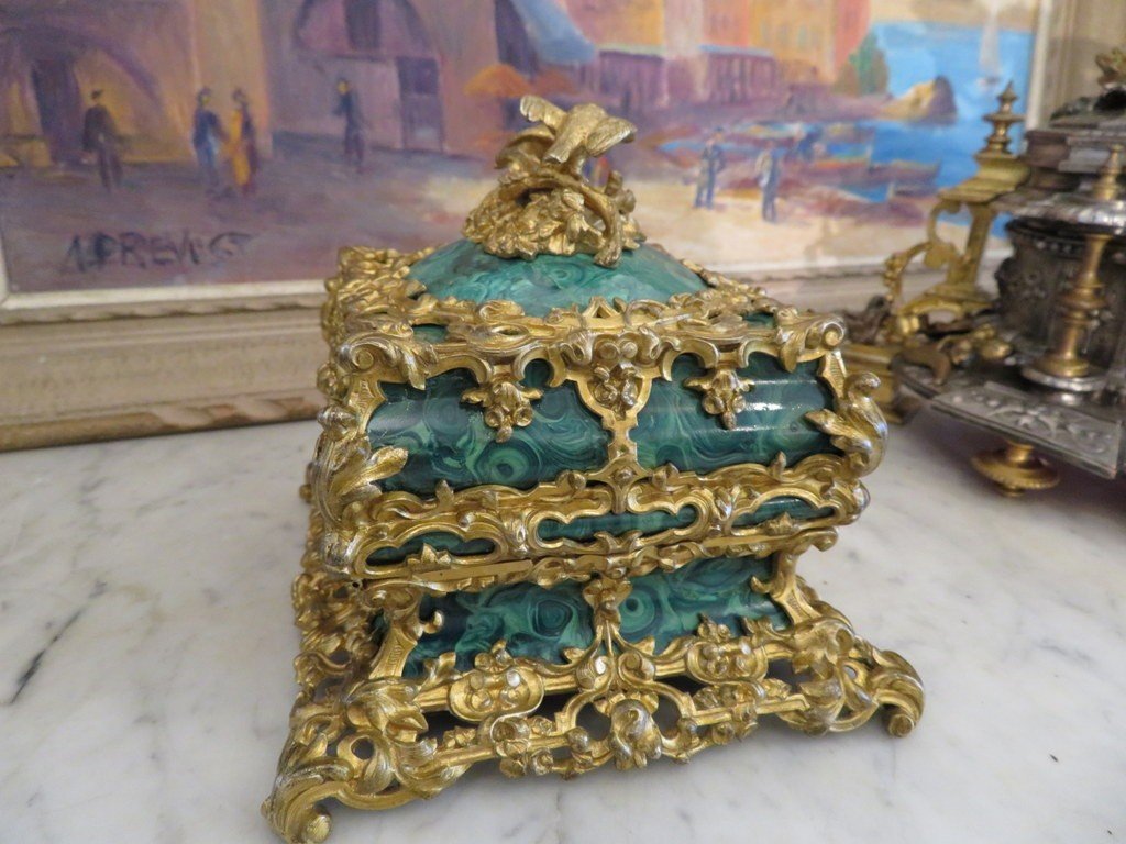 Signé Giroux Coffret à Senteur En Malachite Et Bronze Epoque Napoléon III-photo-2