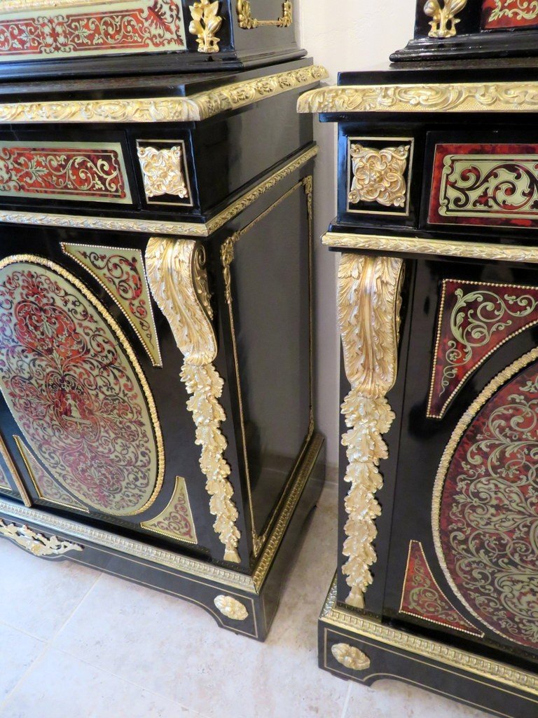 Paire De Buffet 2 Corps Marqueterie Boulle époque Napoléon III-photo-3