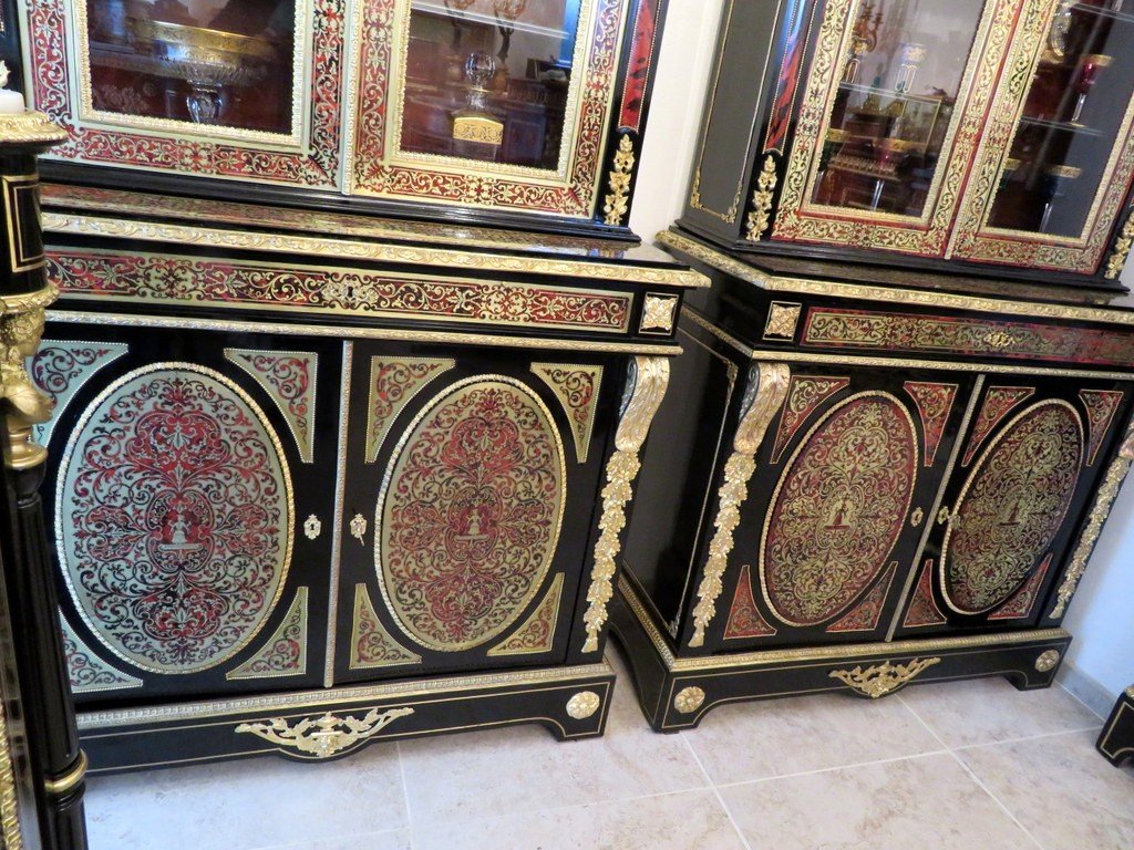 Paire De Buffet 2 Corps Marqueterie Boulle époque Napoléon III-photo-1