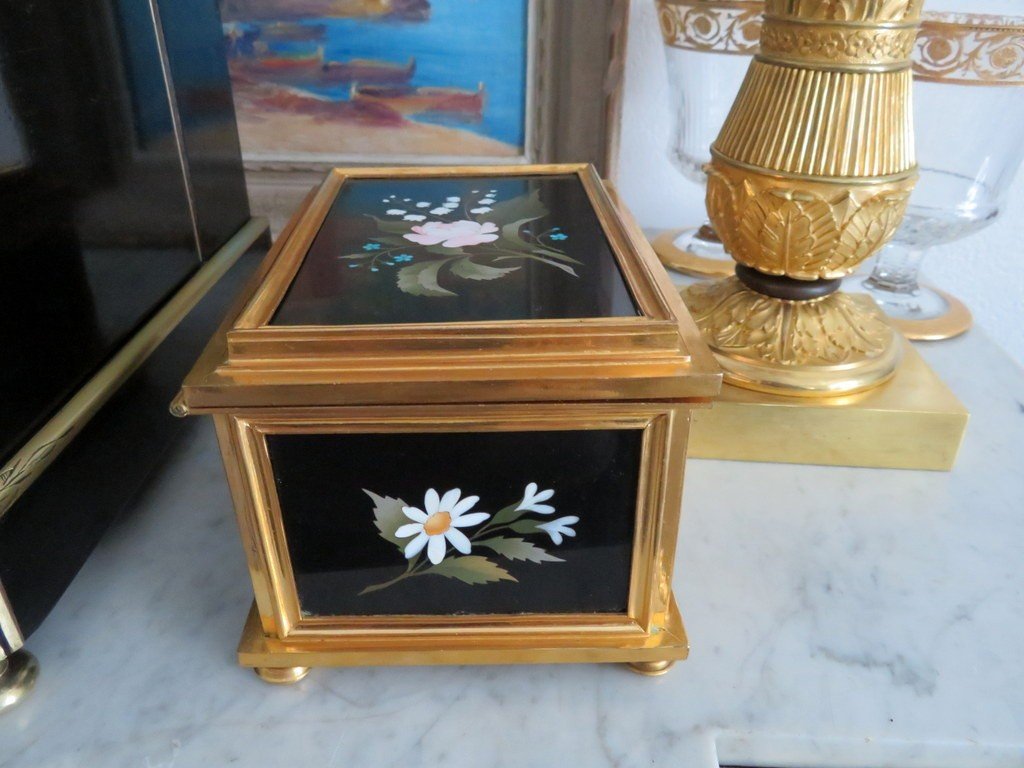 Jewelry Box Bronze And Hard Stone Marquetry Scagiola 19th-photo-3