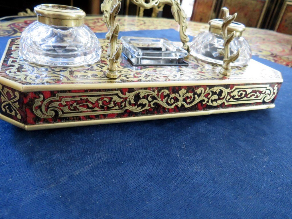 Inkwell  Marquetry Boulle Crystal Inkwell Napoleon III Period-photo-1