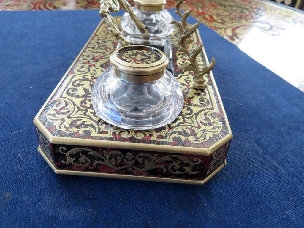 Inkwell  Marquetry Boulle Crystal Inkwell Napoleon III Period-photo-2