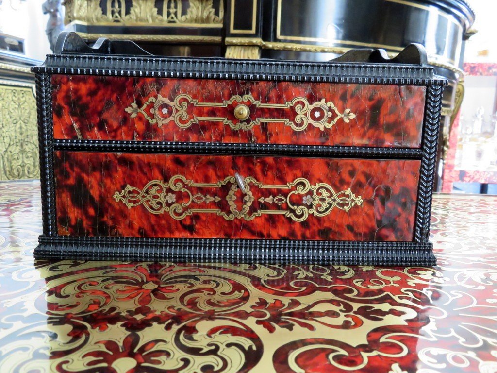 Stamped Jacquinet And Monges Jewelry Box With Drawers In Boulle Marquetry, Napoleon III Period-photo-2
