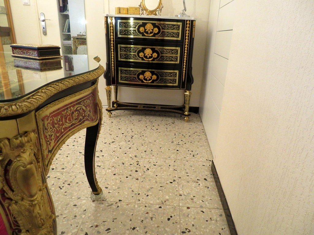 Commode 3 Drawers In Boulle Marquetry 19th Period Napoléon III-photo-4