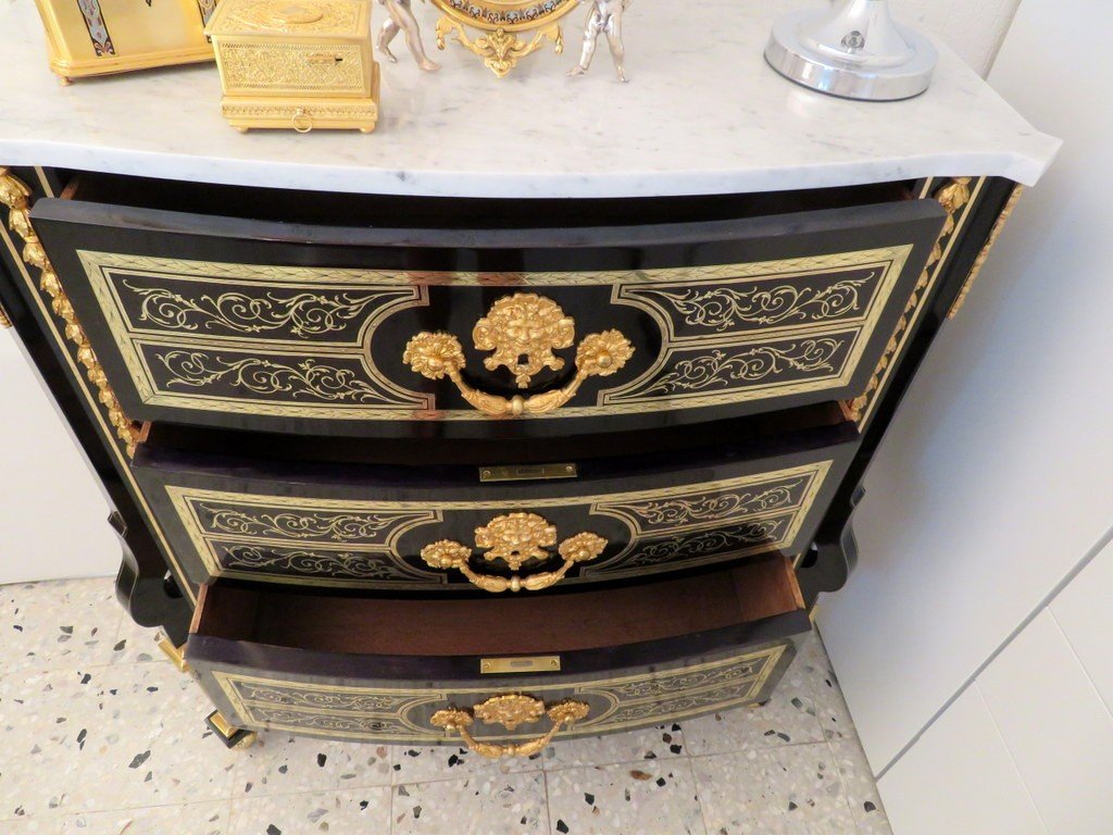 Commode 3 Drawers In Boulle Marquetry 19th Period Napoléon III-photo-5
