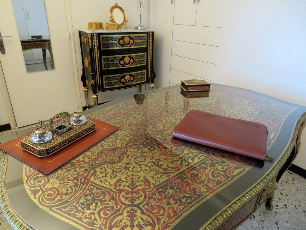 Large Bureau In Boulle Marquetry Napoleon III All Faces XIXe-photo-4