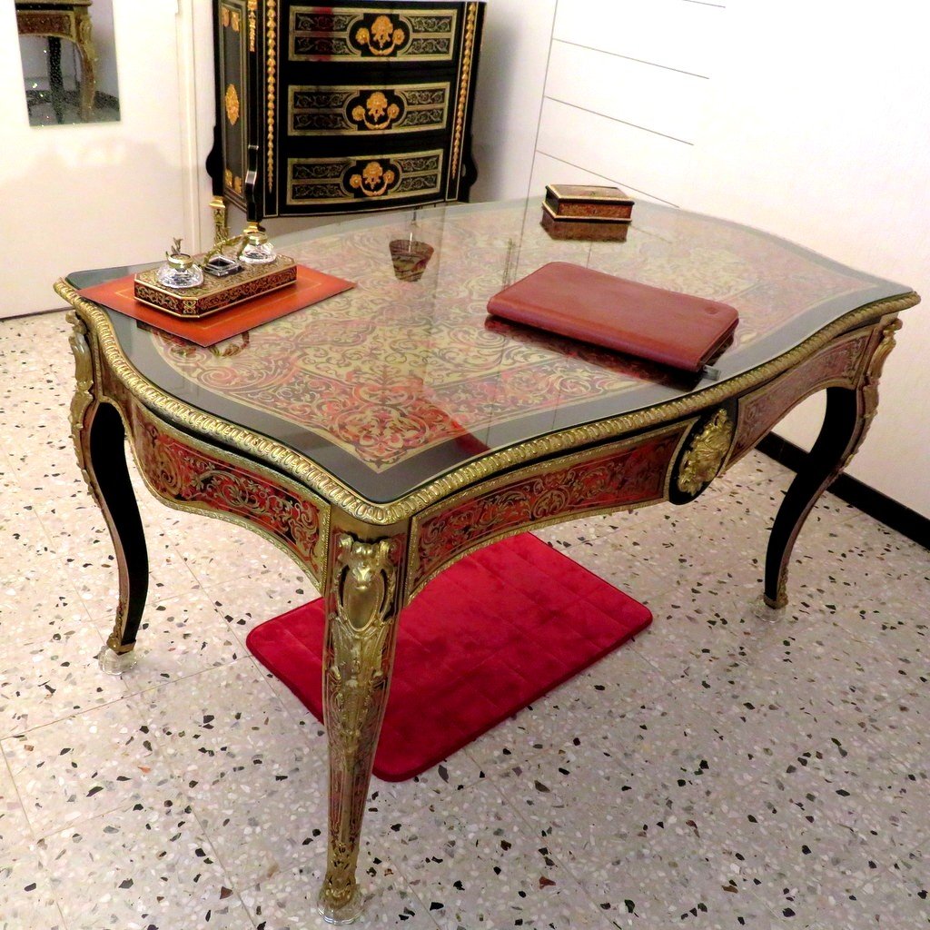 Large Bureau In Boulle Marquetry Napoleon III All Faces XIXe