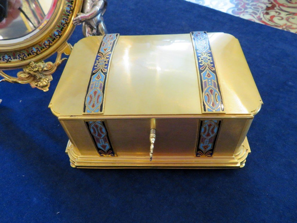 Stamped Giroux Jewelry Box In Boulle Cloisonne Marquetry Napoleon III Period-photo-2