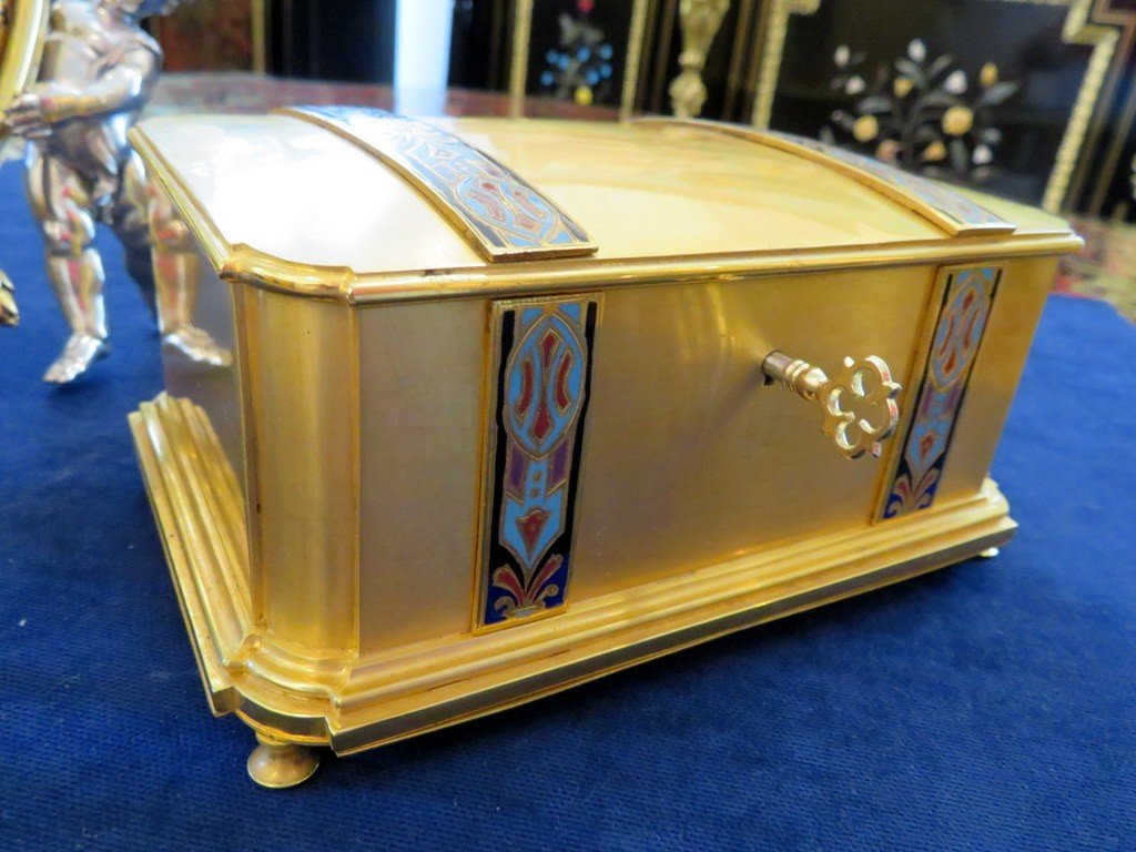 Stamped Giroux Jewelry Box In Boulle Cloisonne Marquetry Napoleon III Period-photo-4