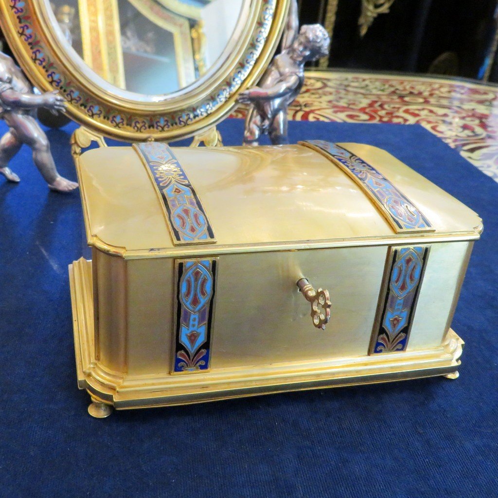 Stamped Giroux Jewelry Box In Boulle Cloisonne Marquetry Napoleon III Period
