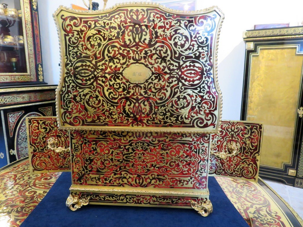 Blue Crystal And Gold /  Tantalus Box Liqueur Cellar  Boulle Marquetry, Napoleon III Period-photo-2