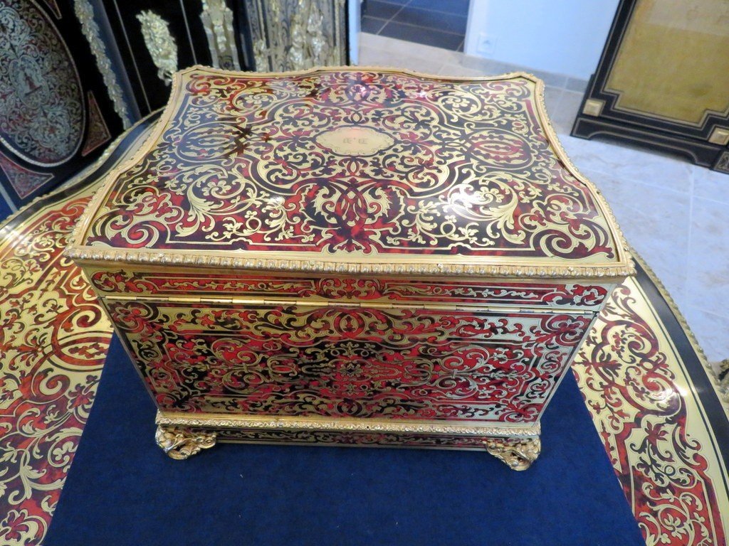 Blue Crystal And Gold /  Tantalus Box Liqueur Cellar  Boulle Marquetry, Napoleon III Period-photo-8