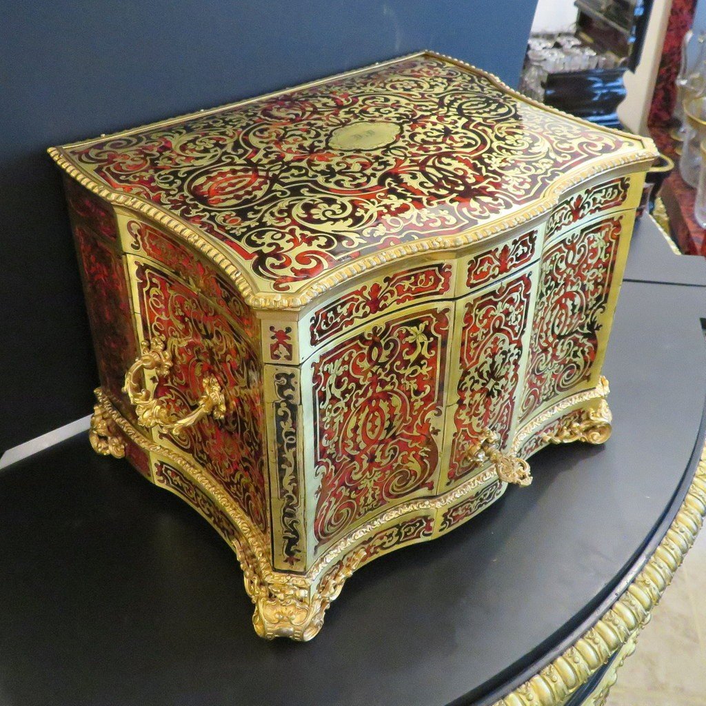 Blue Crystal And Gold /  Tantalus Box Liqueur Cellar  Boulle Marquetry, Napoleon III Period