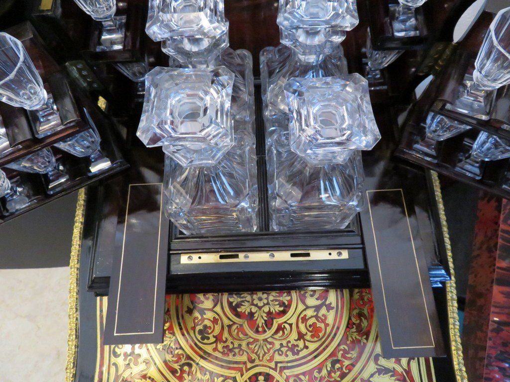 Black Liqueur Cellar Tantalus Box  With Boulle Marquetry, Napoleon III Period-photo-4