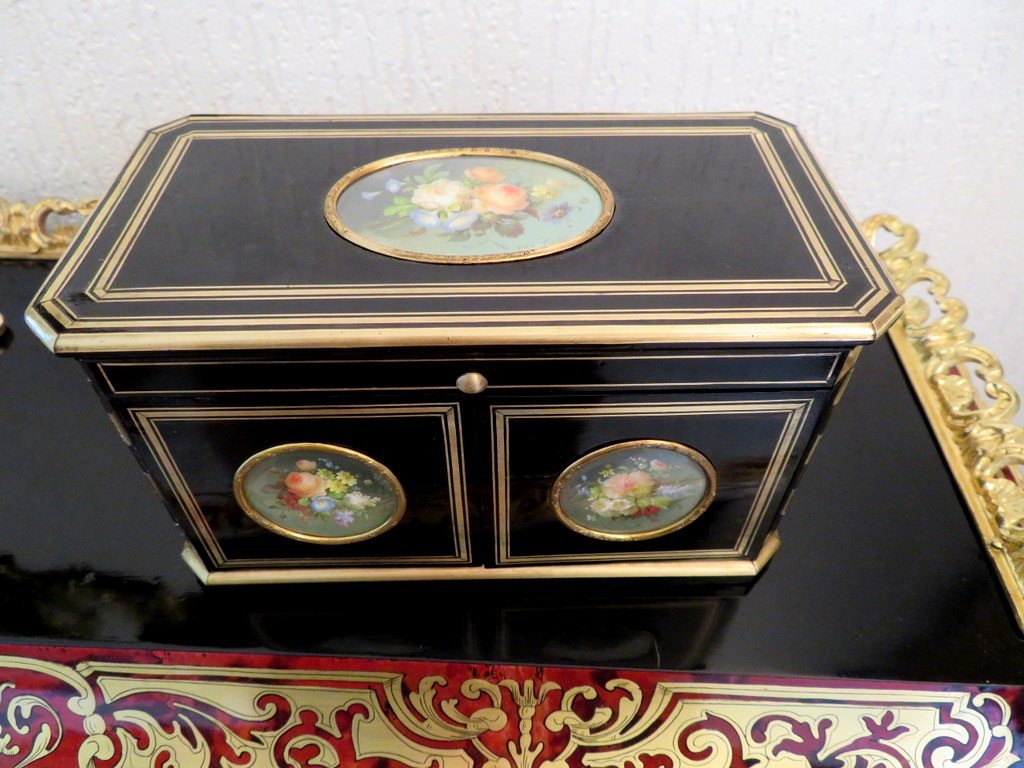 Stamped Tahan Fragancy Box In Boulle Marquetry Napoleon III Period 19th-photo-2