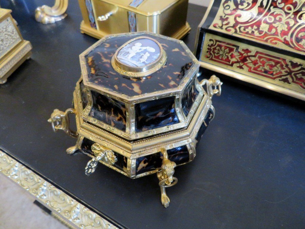 Boite à Bijoux En Bronze Et écaille brune Boulle Epoque Napoléon III-photo-1