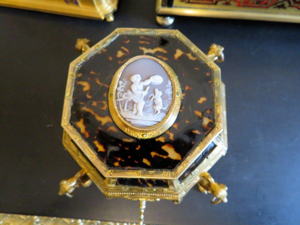 Boite à Bijoux En Bronze Et écaille brune Boulle Epoque Napoléon III-photo-4