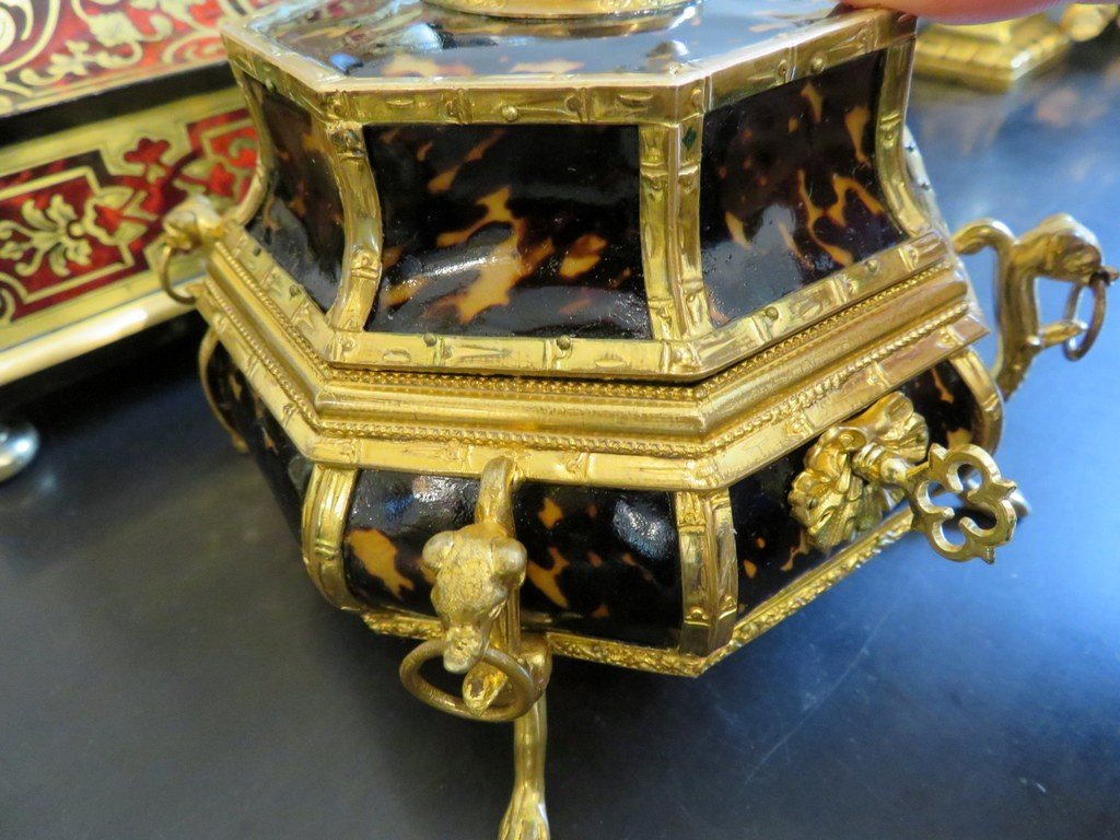 Boite à Bijoux En Bronze Et écaille brune Boulle Epoque Napoléon III-photo-7