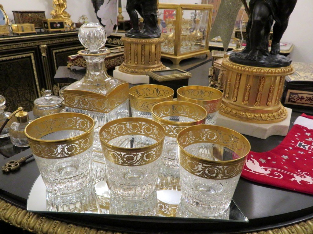 Service à Whisky  Flacon Carré Avec 6 Grand Gobelets Saint Louis Thistle Or Cristal-photo-2