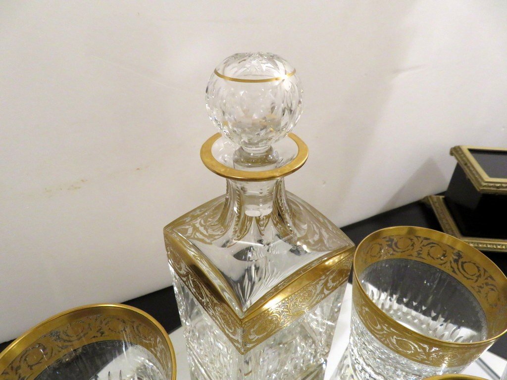 Service à Whisky  Flacon Carré Avec 6 Grand Gobelets Saint Louis Thistle Or Cristal-photo-4