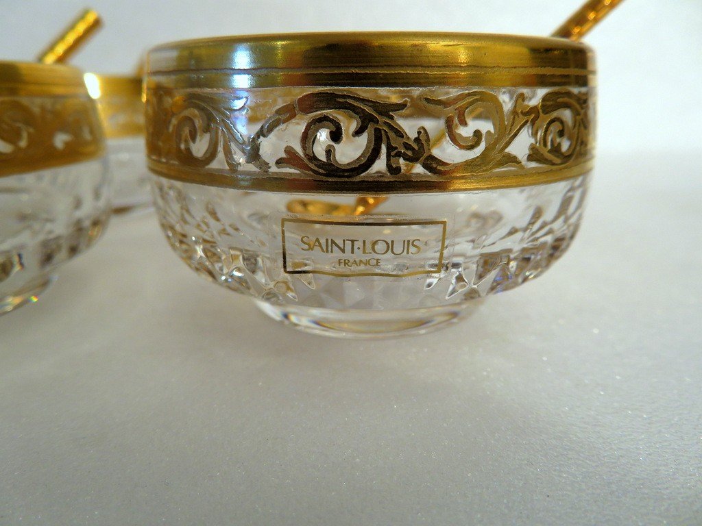 1 Saleron Salt/pepper With Spoon In Saint Louis Model Thistle Gold Crystal Signed-photo-2