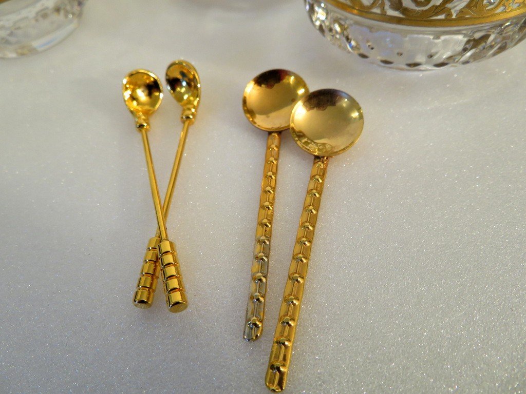 1 Saleron Salt/pepper With Spoon In Saint Louis Model Thistle Gold Crystal Signed-photo-6