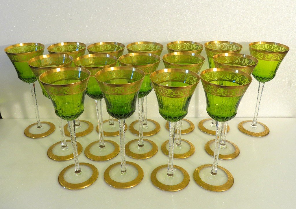 1 Roemer Alsace Wine Glass Chartreuse Color In Saint Louis Thistle Gold Crystal Signed-photo-1