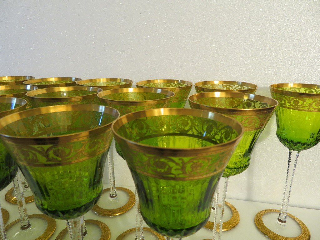 1 Roemer Alsace Wine Glass Chartreuse Color In Saint Louis Thistle Gold Crystal Signed-photo-3