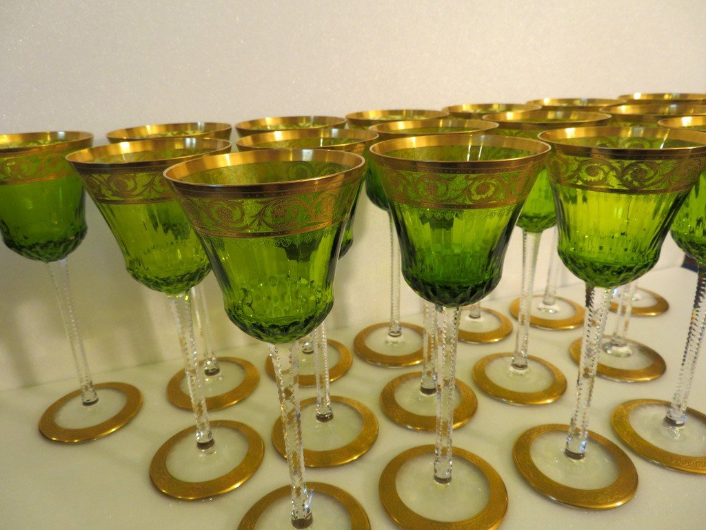 1 Roemer Alsace Wine Glass Chartreuse Color In Saint Louis Thistle Gold Crystal Signed-photo-7