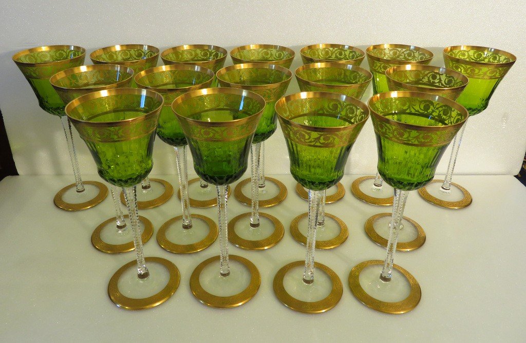 1 Roemer Alsace Wine Glass Chartreuse Color In Saint Louis Thistle Gold Crystal Signed-photo-8