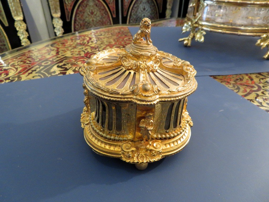 Estampillée Boissier Boite à Bijoux En Bronze Boulle Epoque Napoléon III-photo-1