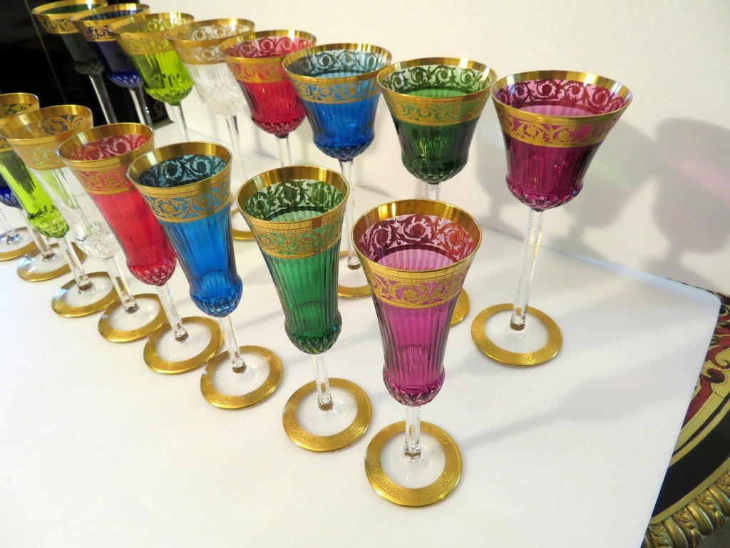 8 Roemers / 8 Flutes Colorés Saint Louis  Modéle Thistle Or Cristal Signé-photo-2