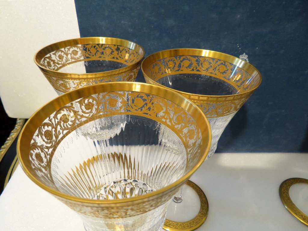 Rare Box 6 American Water 19cm Saint Louis Thistle Gold Crystal-photo-2