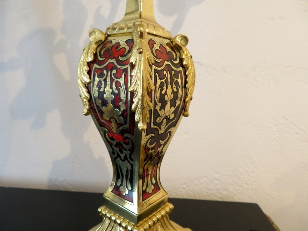  Paire De Candelabre En Marqueterie Boulle Et En Bronze époque Napoléon III 58cm-photo-2