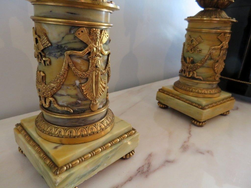 Pair Of Candelabra Golden Bronze And Marbre Jaune Empire Period, 70cm-photo-4