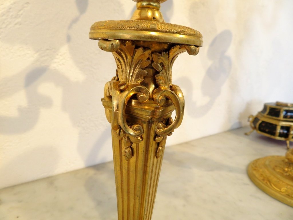 Pair Of 19th Century Bronze Candelabras, Adjustable Height 51 Cm-photo-2