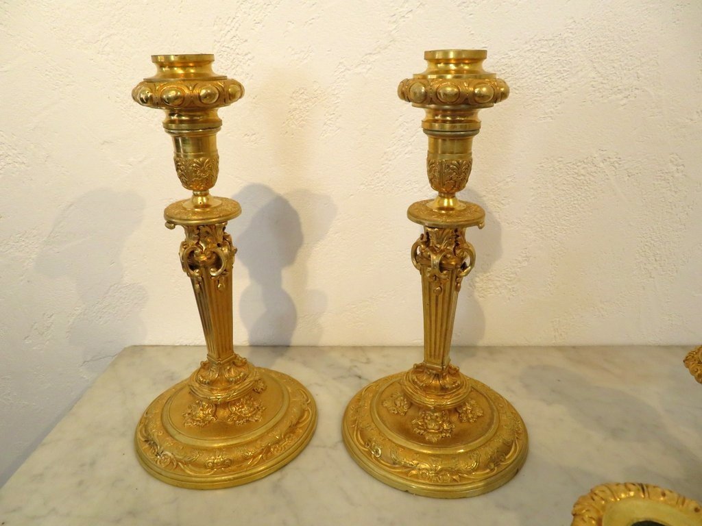 Pair Of 19th Century Bronze Candelabras, Adjustable Height 51 Cm-photo-5