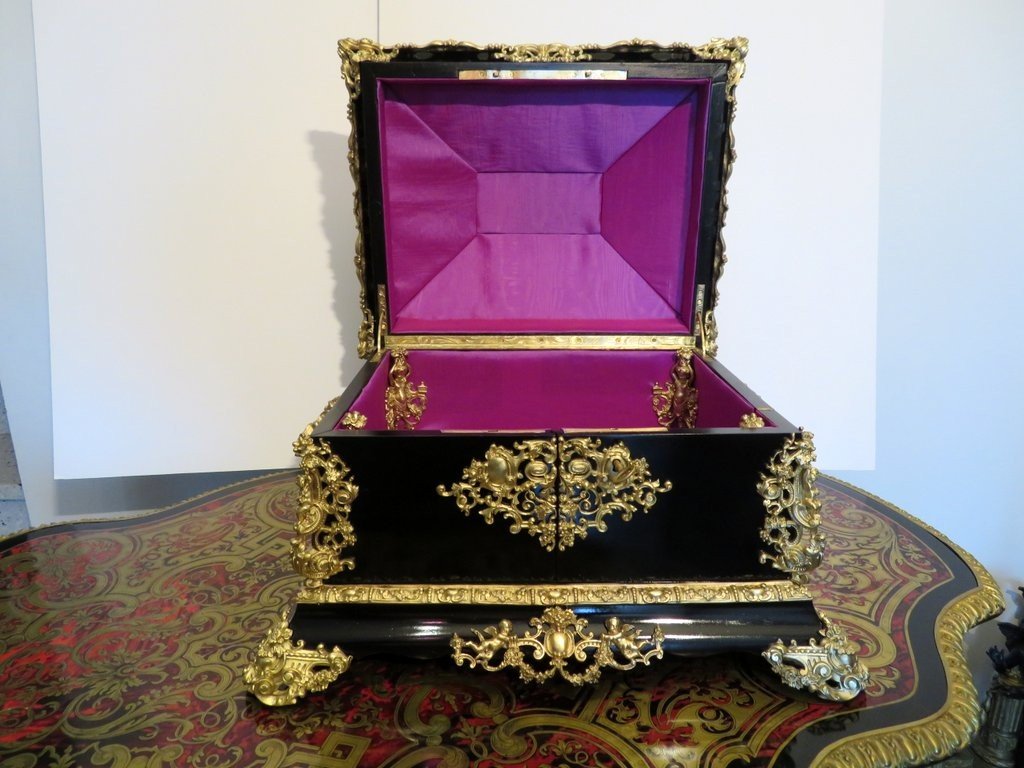 Importante Boite à Bijoux Noite Bronze d'époque Napoléon III Boulle-photo-6