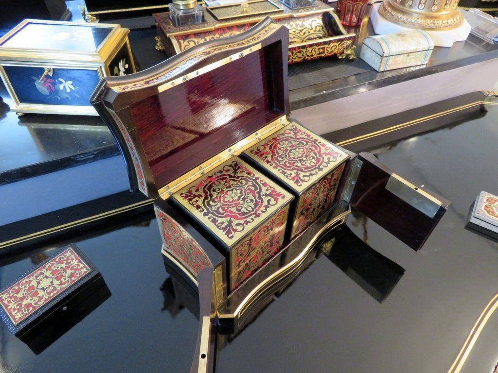  Tea Box In Boulle Marquetry Napoleon III Period 19th All Sides-photo-4