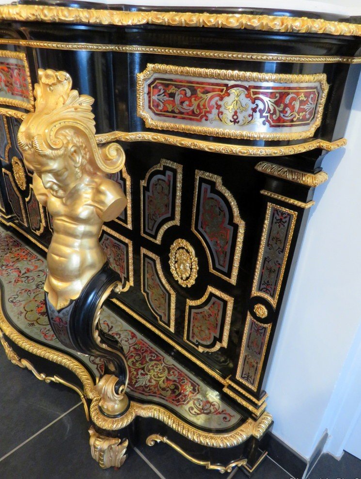 Signée Befort Console En Marqueterie Boulle époque Napoléon III étain Et Laiton-photo-3