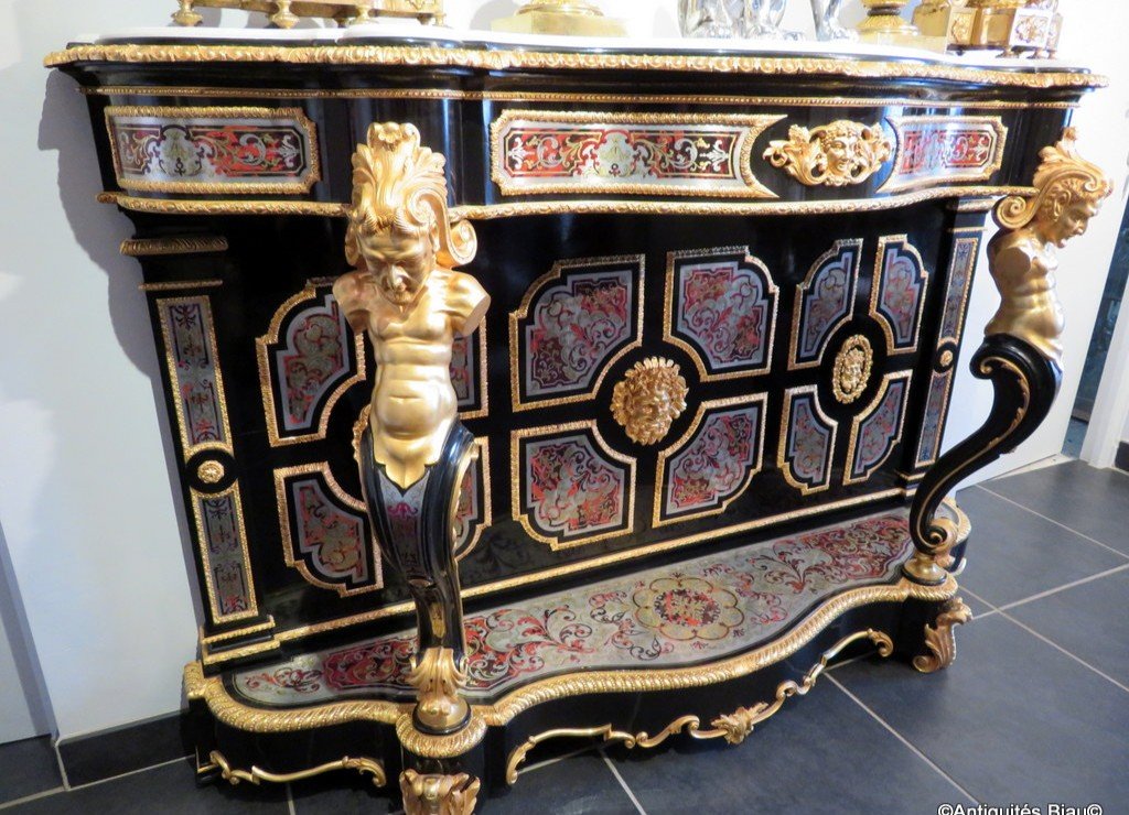 Signée Befort Console En Marqueterie Boulle époque Napoléon III étain Et Laiton-photo-2