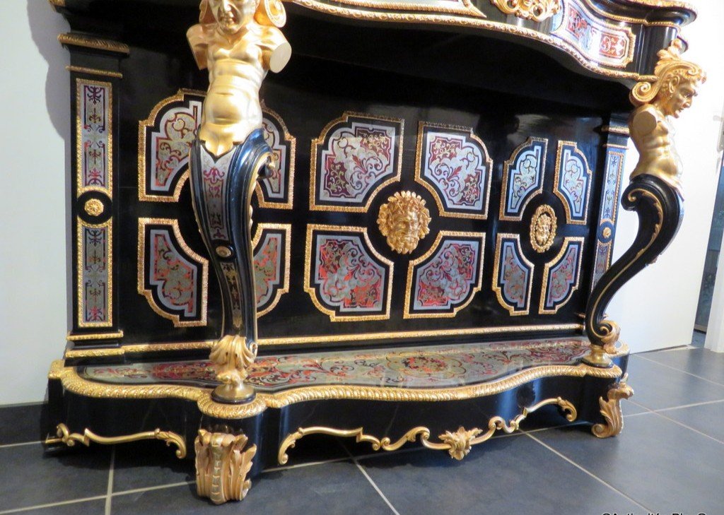 Signée Befort Console En Marqueterie Boulle époque Napoléon III étain Et Laiton-photo-6