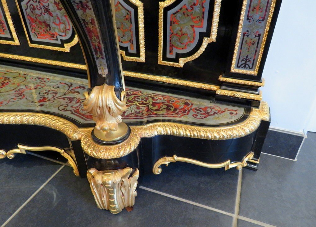 Signée Befort Console En Marqueterie Boulle époque Napoléon III étain Et Laiton-photo-7