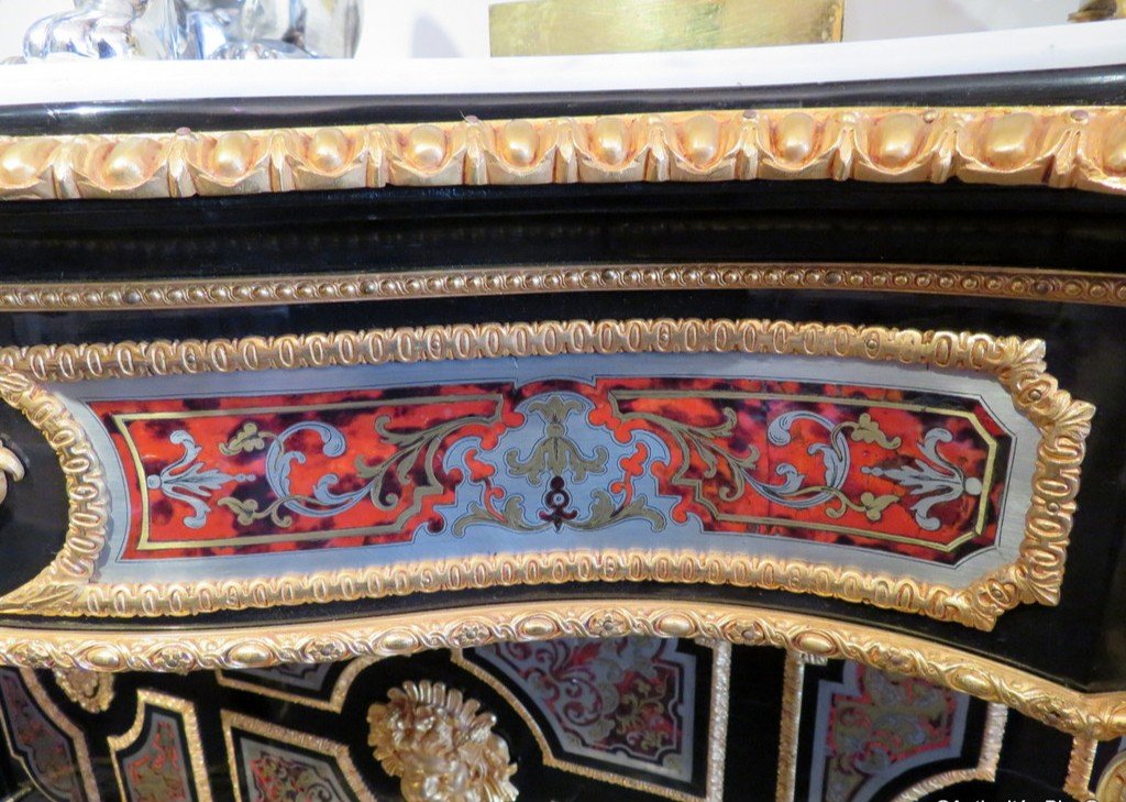 Signée Befort Console En Marqueterie Boulle époque Napoléon III étain Et Laiton-photo-8