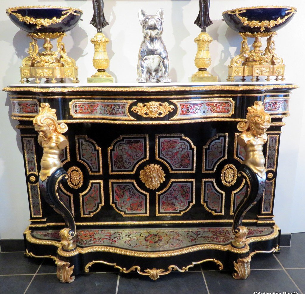 Signée Befort Console En Marqueterie Boulle époque Napoléon III étain Et Laiton