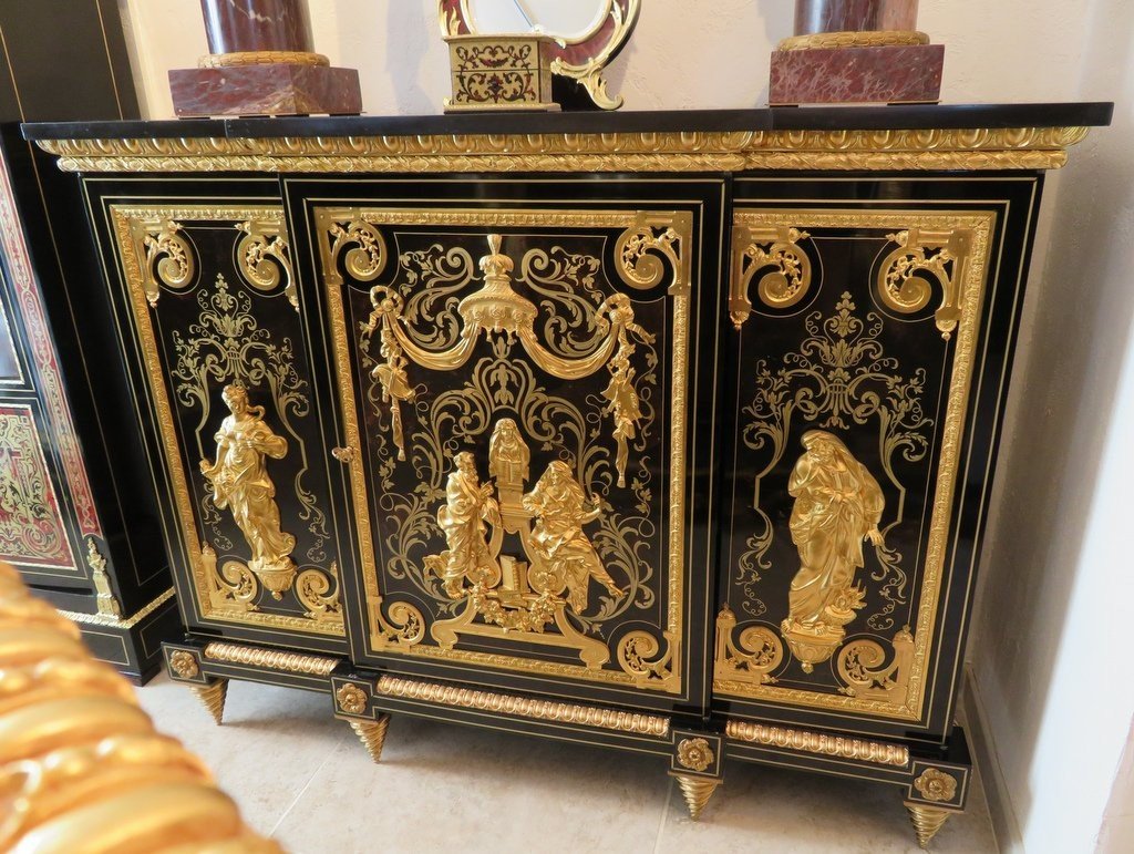 Stamped Befort Jeune Louis XIV 3open Door Furniture  Boulle Marquetry Perfect Condition Nap 3-photo-2