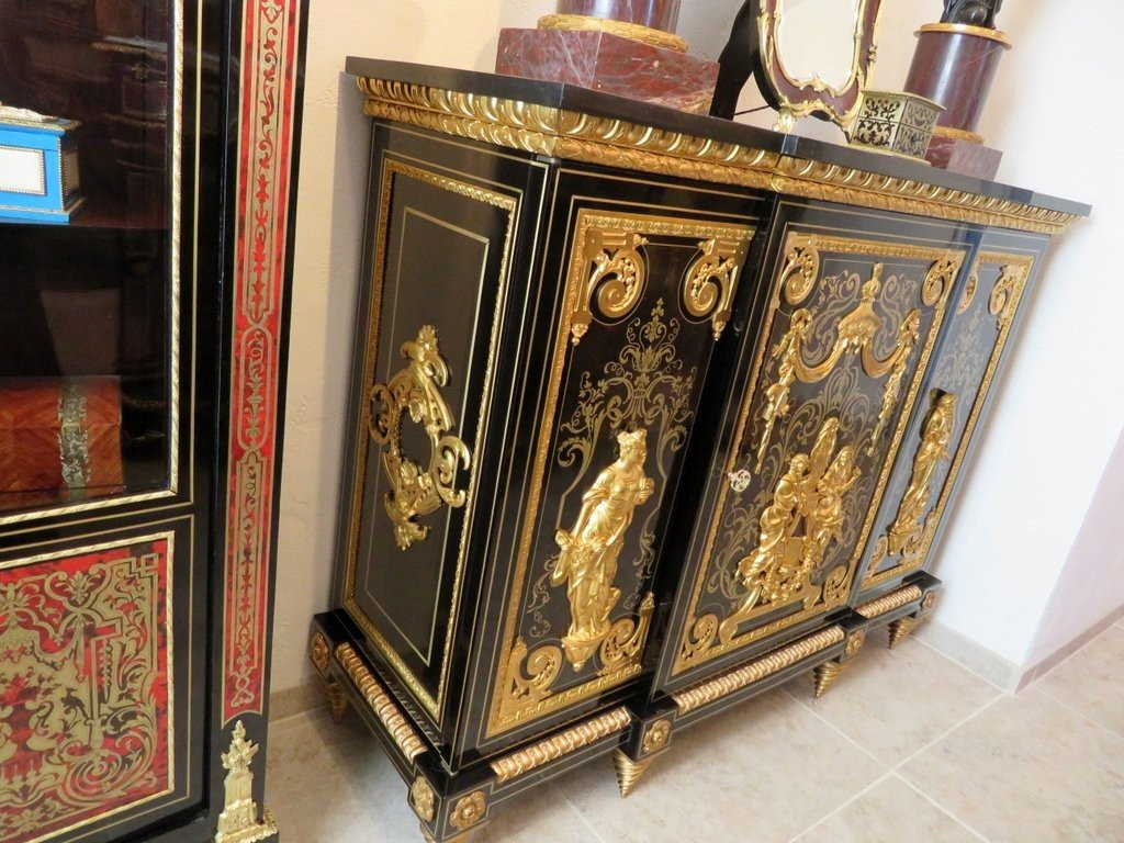 Stamped Befort Jeune Louis XIV 3open Door Furniture  Boulle Marquetry Perfect Condition Nap 3-photo-3