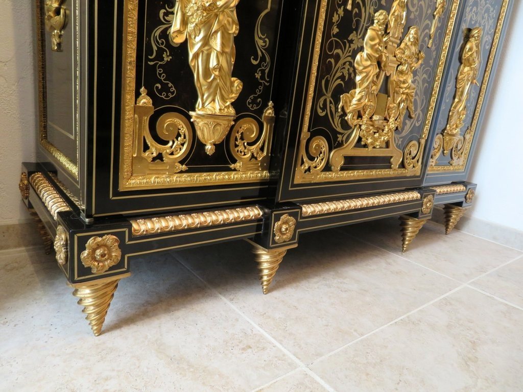 Stamped Befort Jeune Louis XIV 3open Door Furniture  Boulle Marquetry Perfect Condition Nap 3-photo-4